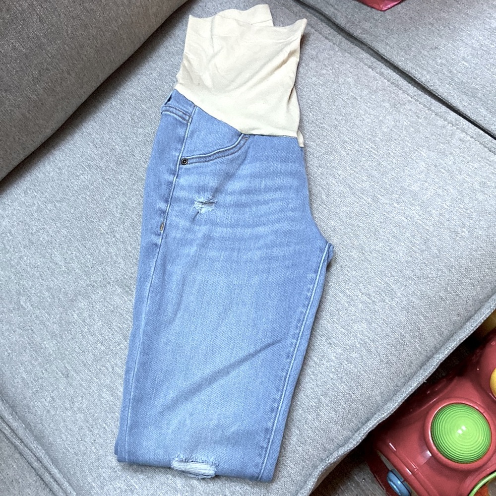 A:glow light wash maternity jeans